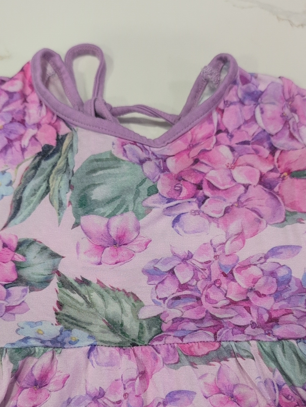Bums & Roses Lilac Floral Hydrangea Kids Dress Short Sleeve & Short - Picture 4 of 5